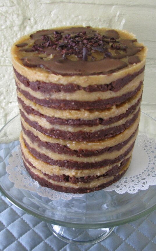 Post image for Decadent 16 Layer Cacao & Peanut Butter Raw Cake